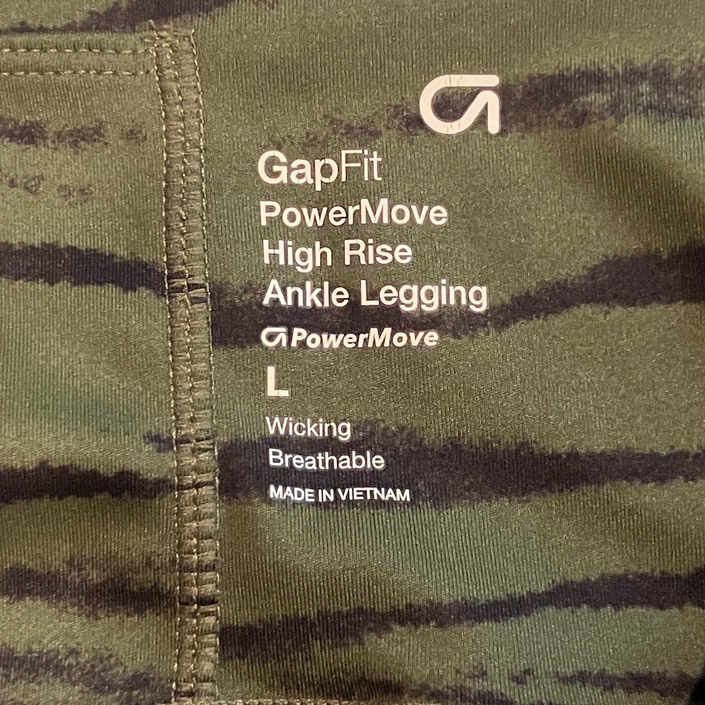 GapFit PowerMove High Rise Ankle Leggings - Olive Green Stripe